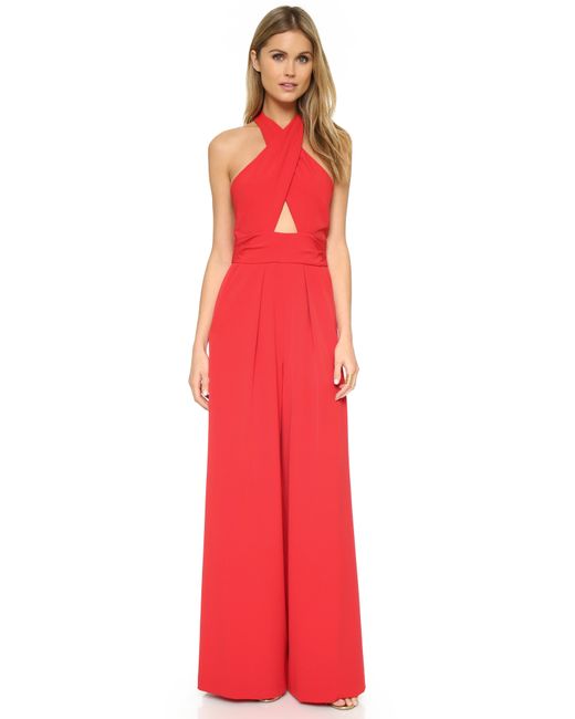 MILLY Red Cady Halter Jumpsuit