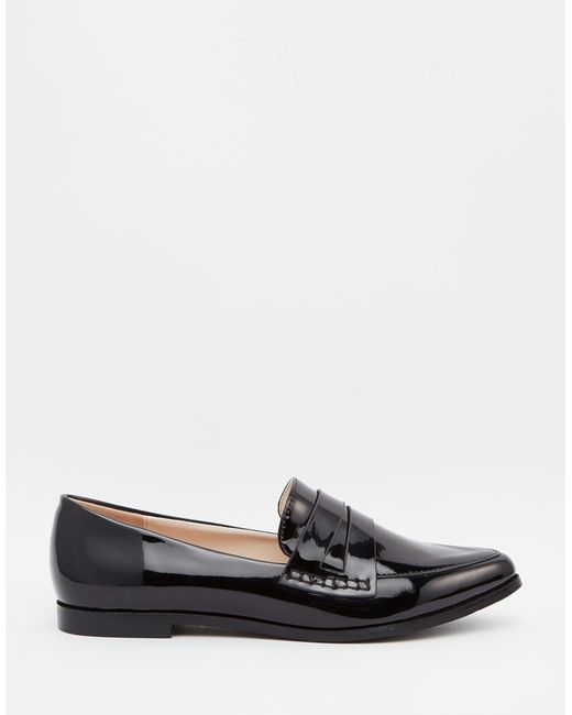 Daisy Street Black Patent Pointed Toe Loafer Flat Shoes