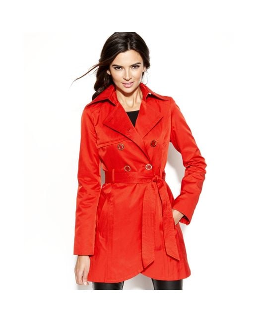 Guess Curved-hem Trench Coat in Red | Lyst