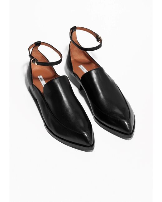 & Other Stories Black Ankle Strap Leather Loafers
