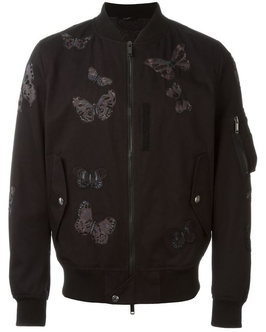 leje Traktor Åre Valentino Embroidered Butterfly Bomber Jacket in Black for Men | Lyst