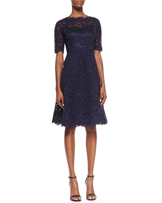Rickie freeman for teri jon Lace Overlay Cocktail Dress in Blue (NAVY ...