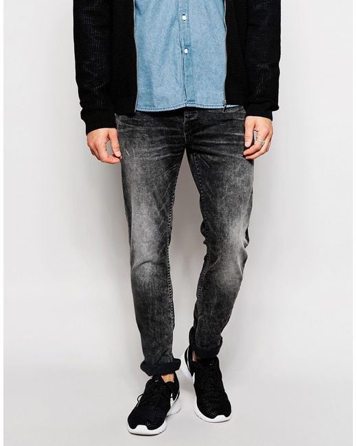 Only & Sons Gray Acid Wash Black Jeans In Slim Fit for men