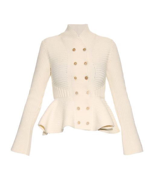 Alexander McQueen Peplum Knitted wool Jacket in White Lyst UK