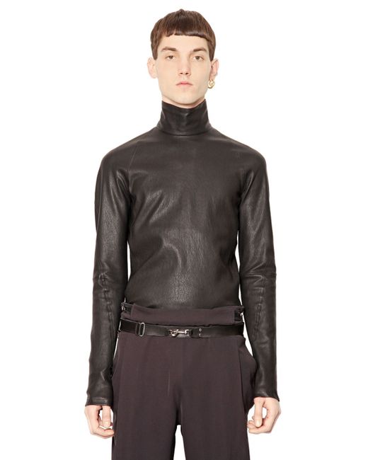Y. Project Black Stretch Nappa Leather Turtleneck Top for men