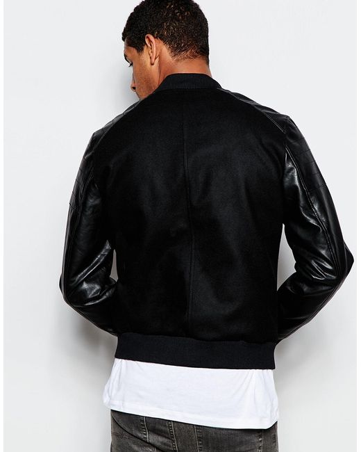 Leather sleeve best sale bomber jacket