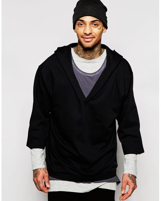Download Asos Oversized Deep V-neck Hoodie With Half Sleeves in ...