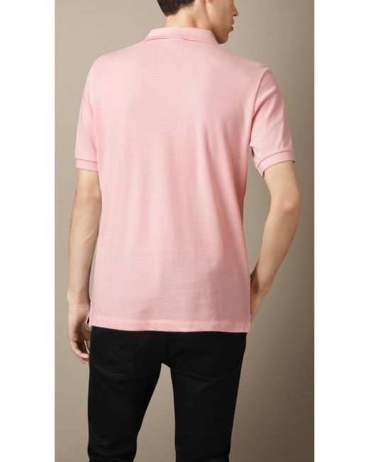 Burberry Pink Check Placket Polo Shirt for men