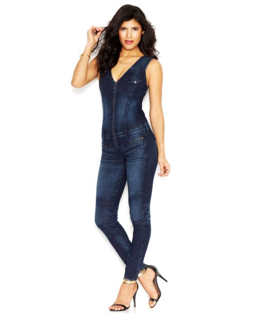 Guess Sleeveless Denim Jumpsuit in Blue | Lyst