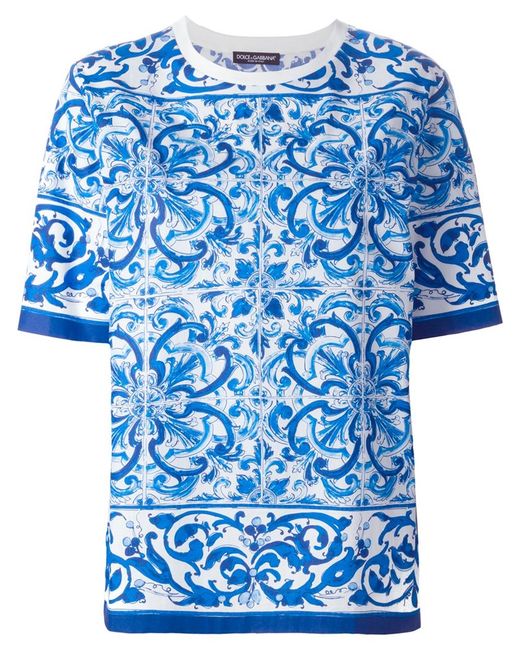 Dolce & Gabbana Blue Majolica Print T-Shirt