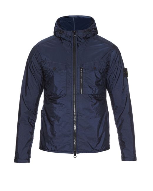 Stone Island Hooded Zip-fastening Nylon Jacket in Navy (Blue) for Men | Lyst