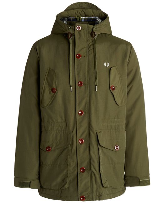 Fred Perry Green Wadded Parka Jacket for men
