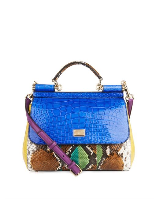 Dolce & Gabbana Sicily Crocodile and Snake Cross-Body Bag in Blue | Lyst