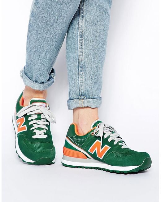 New Balance Green/Orange 574 Stadium Jacket Sneakers | Lyst