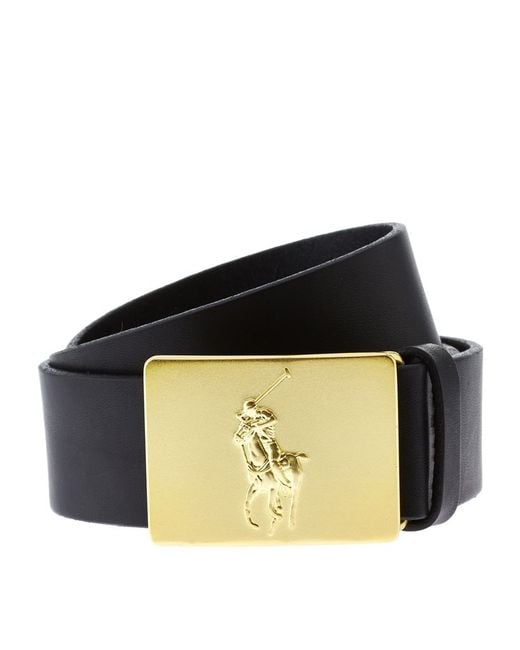 Polo Ralph Lauren Black Plaque-Buckle Leather Belt for men