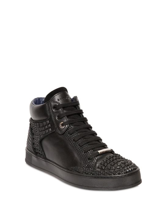 John Richmond Black Studded Leather High Top Sneakers