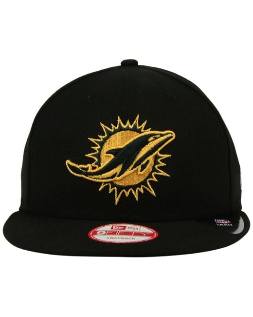 KTZ Miami Dolphins Black Metallic Gold 9fifty Snapback Cap for men