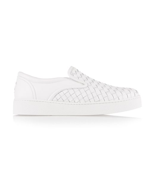 Bottega Veneta White Intrecciato Leather Slip-on Sneakers