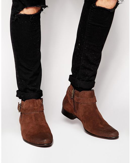 ASOS Chelsea Boots In Brown Suede With Buckle Strap for men