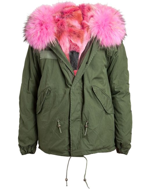 Mr & Mrs Italy Green Pink Fur Lined Parka Jacket