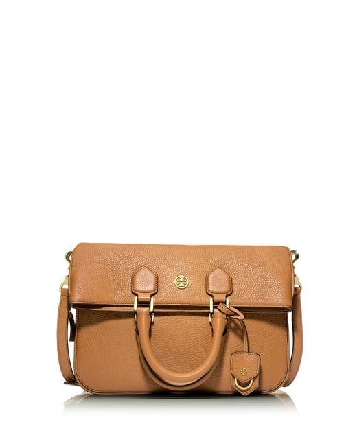 Tory Burch Brown Robinson Pebbled Fold-Over Messenger