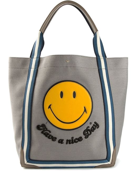 Anya Hindmarch Gray Smiley Pont Tote Bag