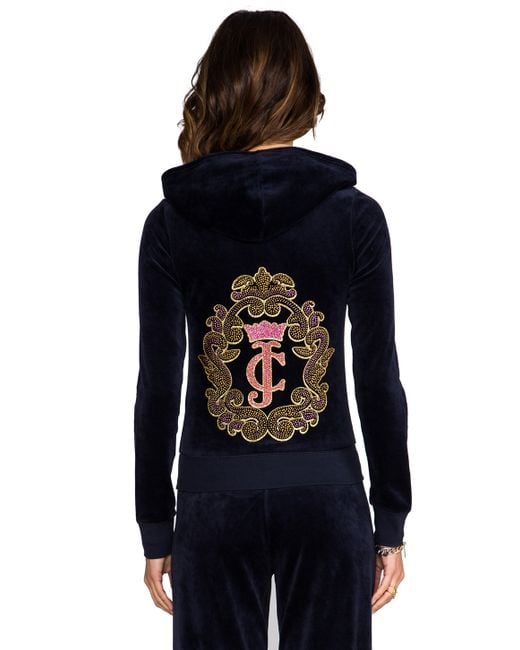 Juicy Couture Crown Cameo Velour Hoodie In Navy in Blue Lyst