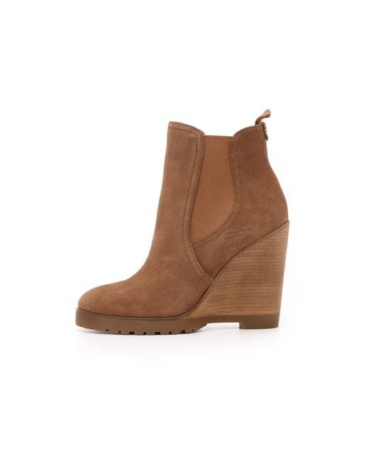 MICHAEL Michael Kors Thea Suede Wedge Booties - Dark Caramel in Brown | Lyst