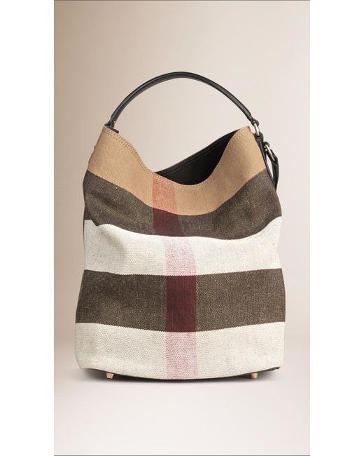 Burberry The Medium Ashby Canvas Check And Leather Bag in Black Lyst