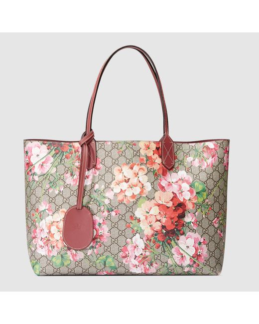 Gucci Reversible Gg Blooms Leather Tote in Floral (GG blooms) | Lyst
