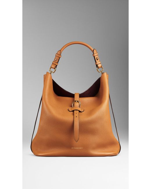 Burberry Large Buckle Detail Leather Hobo Bag in Brown | Lyst