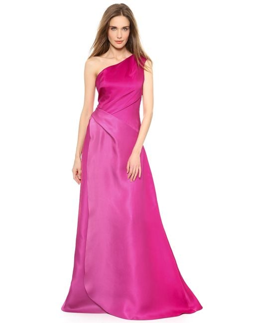 Monique Lhuillier One Shoulder Gown - Fuchsia in Pink | Lyst