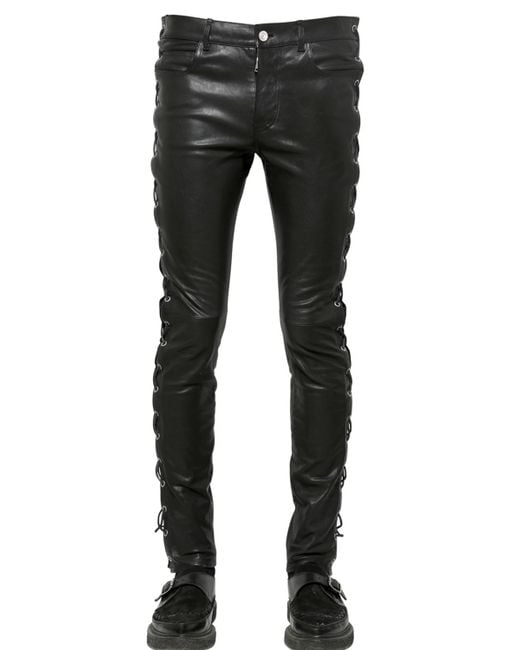 Saint Laurent Black 15Cm Skinny Lace-Up Leather Jeans for men