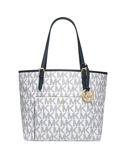 Michael Kors Michael Jet Set Large Snap Pocket Tote in Blue Lyst