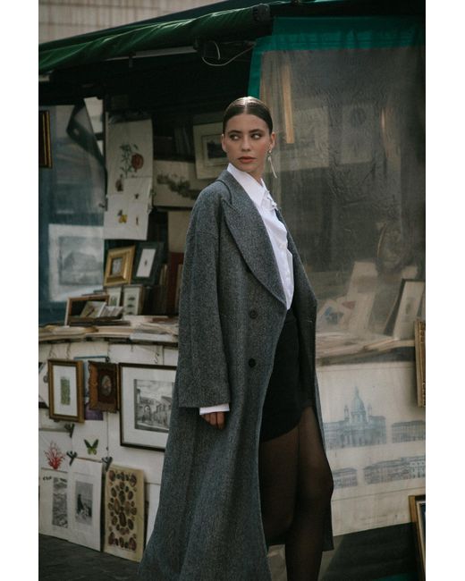 4giveness Long Coat Double Chest Sealed Breast in Gray | Lyst