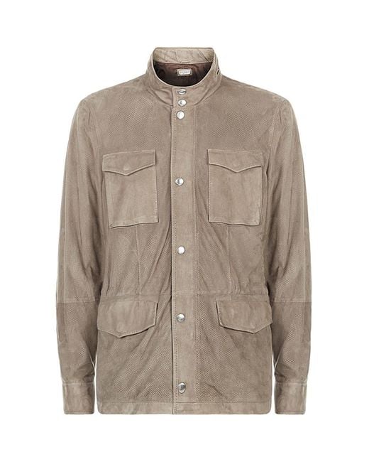 Brunello Cucinelli Natural Perforated Suede Field Jacket for men