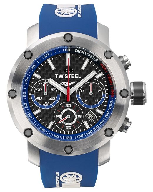 TW Steel Metallic Unisex Chronograph Yamaha Factory Racing White And Blue Silicone Strap Watch 45Mm Tw924 for men