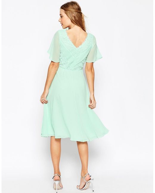  Asos  Wedding  Lace And Pleat Midi Dress  in Green Mint  