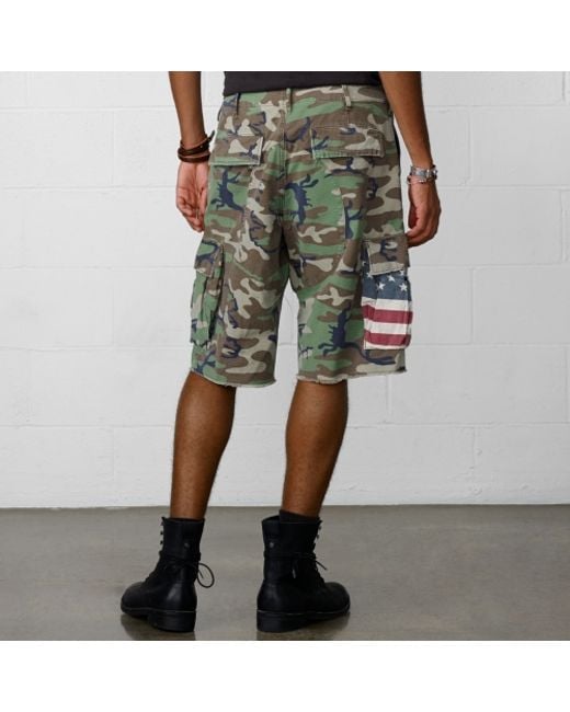 Denim & Supply Ralph Lauren Green Cut-Off Military Camo Cargo Shorts for men