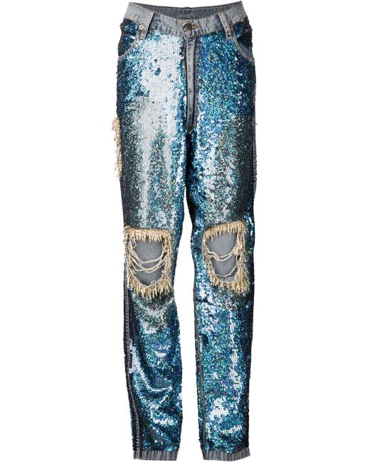 Ashish Blue Sequined Jeans