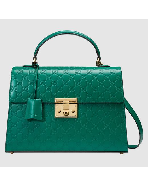 Gucci Green Padlock Signature Top Handle Leather Bag