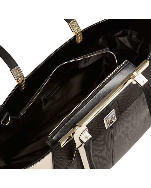 Black winged chain top handle tote bag