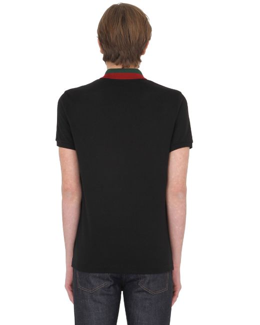Gucci Web Collar Stretch Cotton Pique Polo in Black for Men Lyst