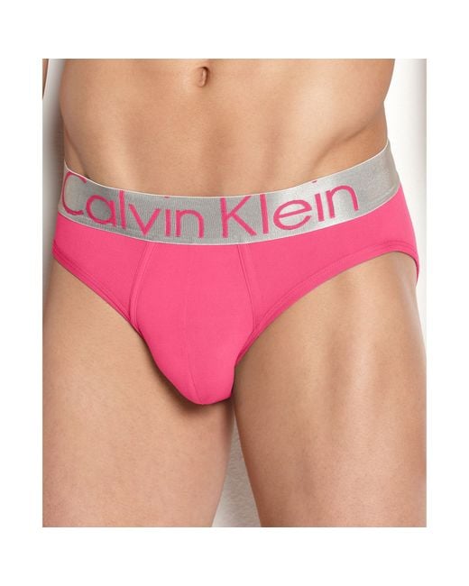 Calvin Klein Steel Microfiber Hip Brief in Pink for Men