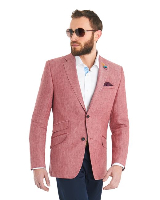Ted Baker Tailored Fit Pink Herringbone Linen Jacket for men