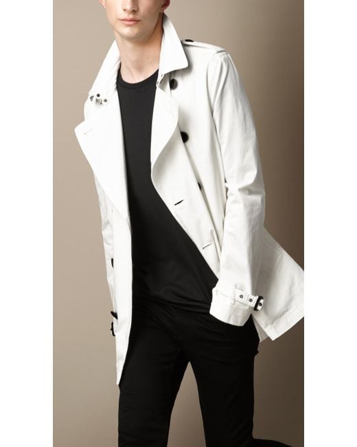 Burberry White Short Cotton Twill Trench Coat for men