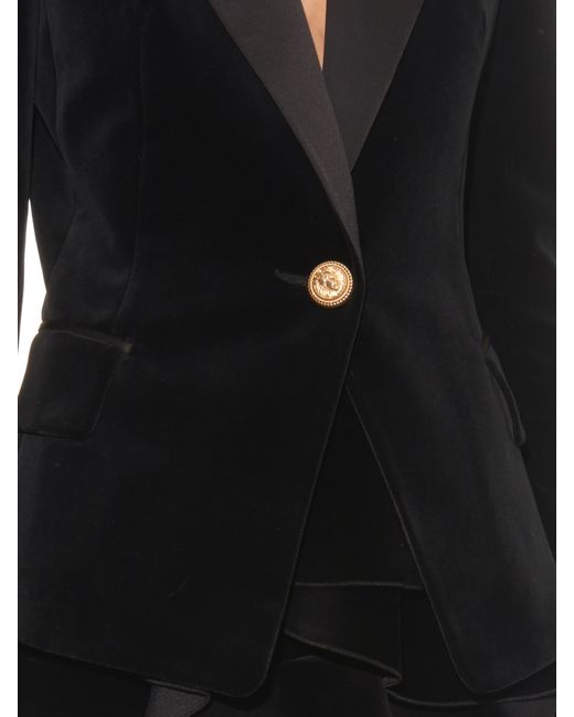 Balmain Satin-lapel Velvet Jacket in Black | UK