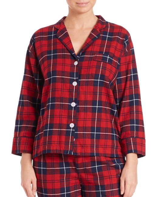 Sleepy jones Marina Plaid Flannel Pajama Shirt in Red | Lyst