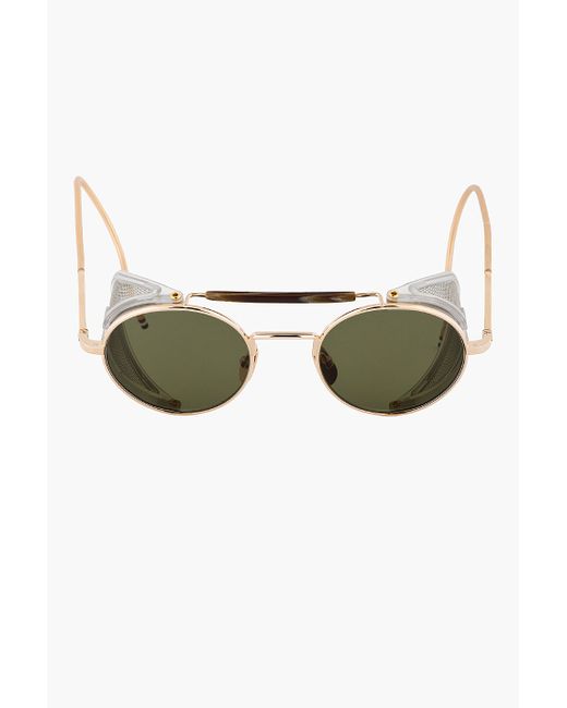 Thom Browne Metallic Gold Side Shield Round Sunglasses for men