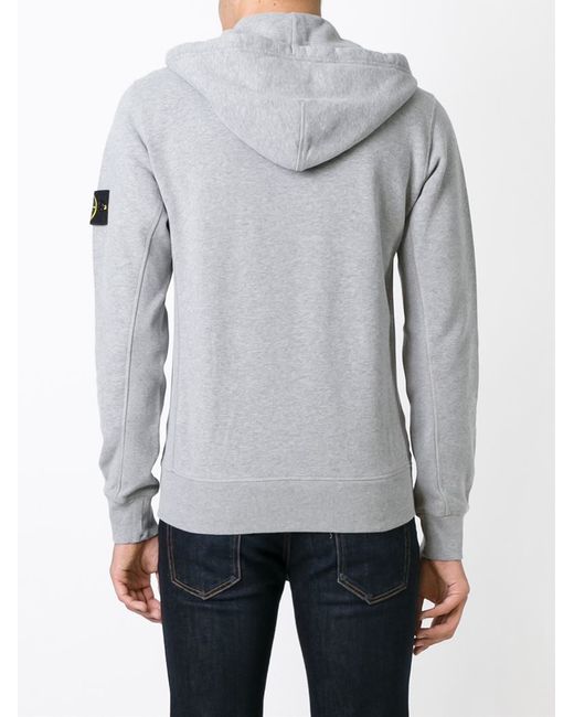 Stone Island Zipped Hoodie in Gray for Men | Lyst